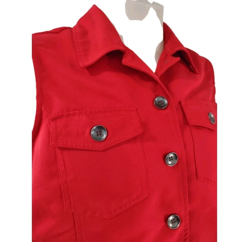 Southern Lady Vest Women's Size P10 Red Collared Sleeveless Button Up  2 Pockets